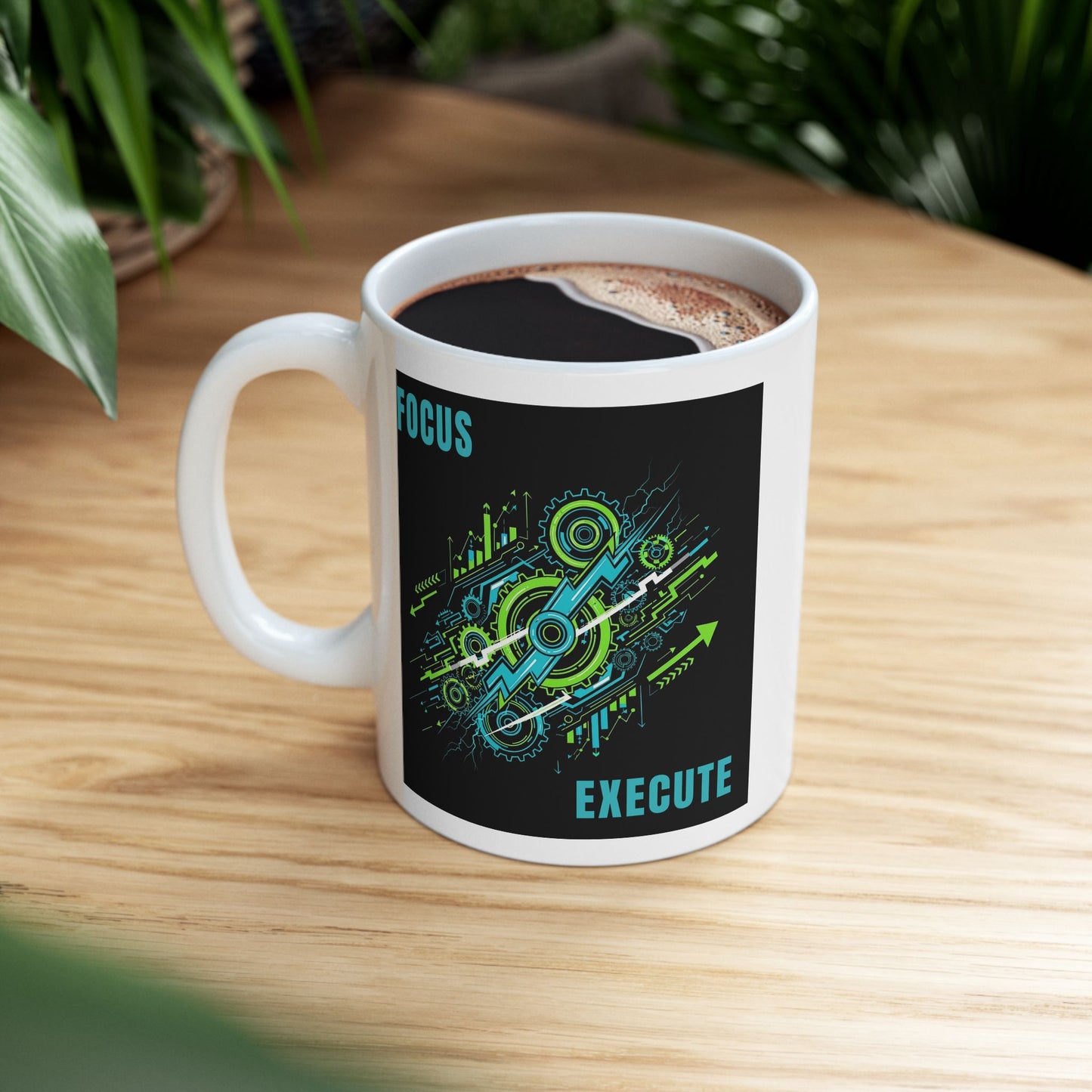Motivational Ceramic Mug - Focus & Execute, Perfect for Office, Study, Gifts, Inspirational Coffee Cup, Business & Work Enthusiasts
