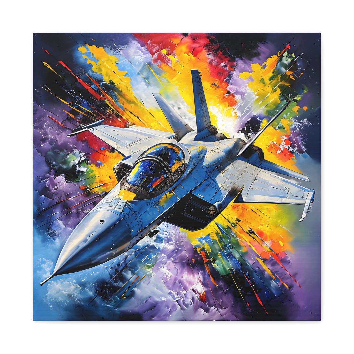 Fighter Jet Wall Art - Colorful Matte Canvas Print for Aviation Enthusiasts