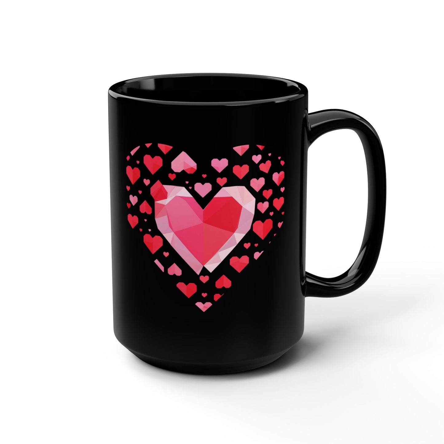 15oz Black Mug — Pink Gem Heart Pattern | Score 88