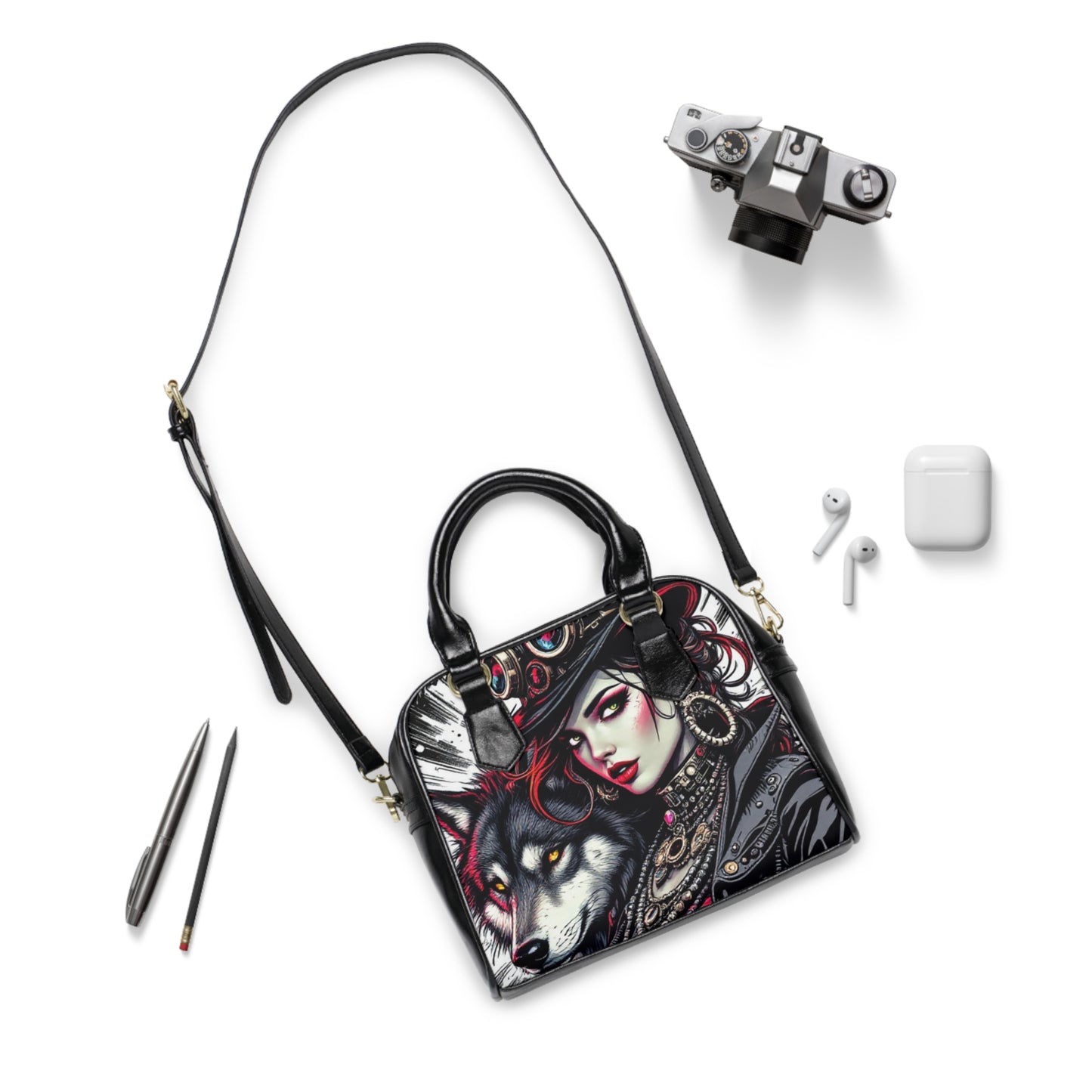 Gothic Wolf Design Tote Handbag - Chic Shoulder Bag for Edgy Fashion Lovers, Ideal Gift for Her