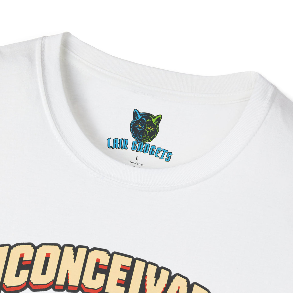Inconceivable No Code Needed pixel art commando graphic tee, alternate view