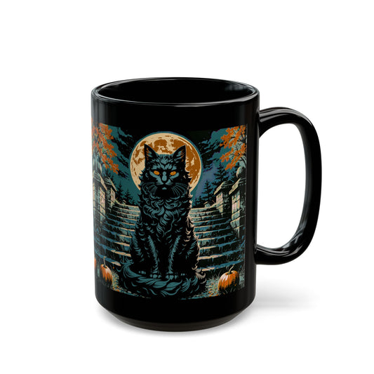 Halloween Black Cat Full Moon best staircase Black Mug (15oz)