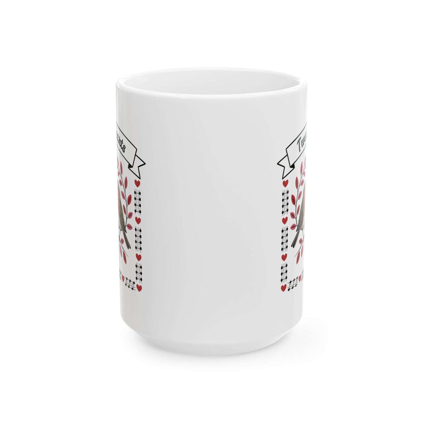 Robin Bird Ceramic Mug — 'Tweet Hearts' - Score 84