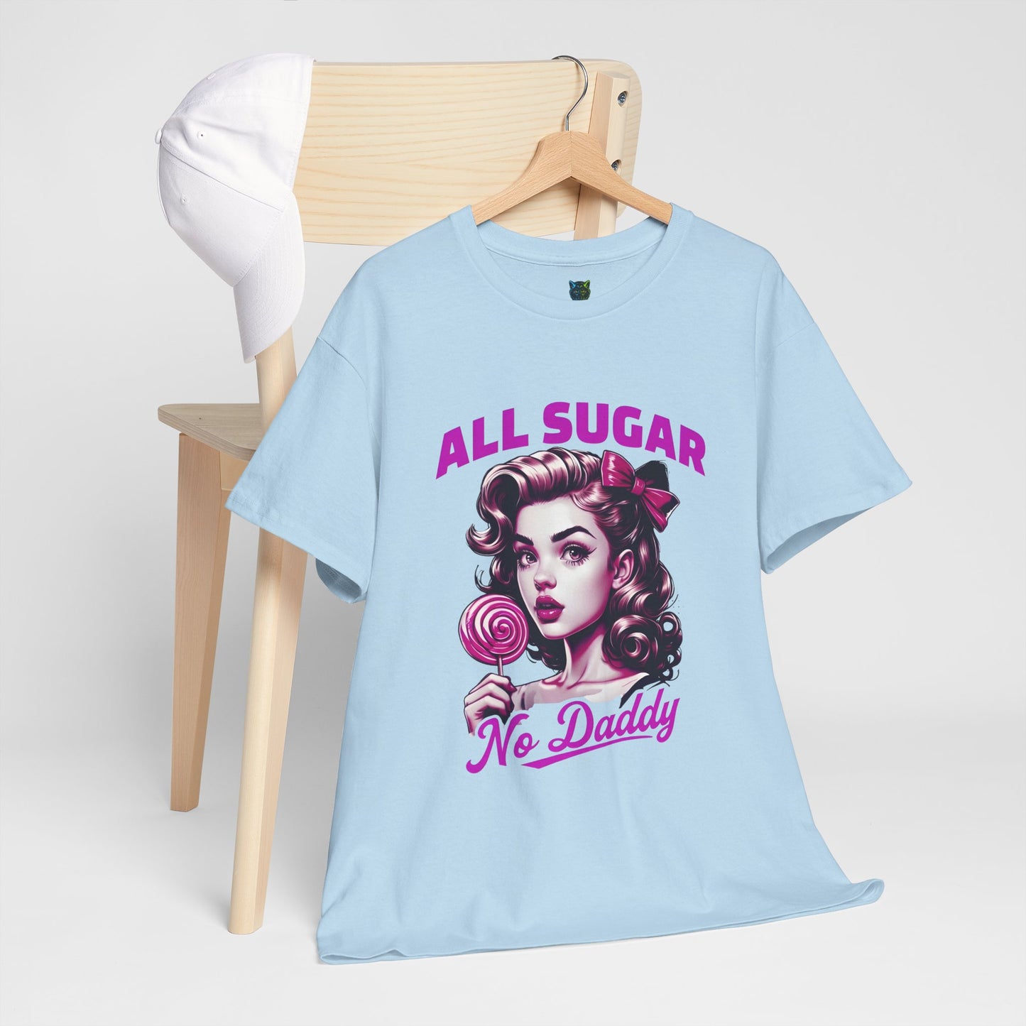 All Sugar No Daddy Heavy Cotton Tee - Fun Retro Graphic Tee for Sweet Tooth Lovers