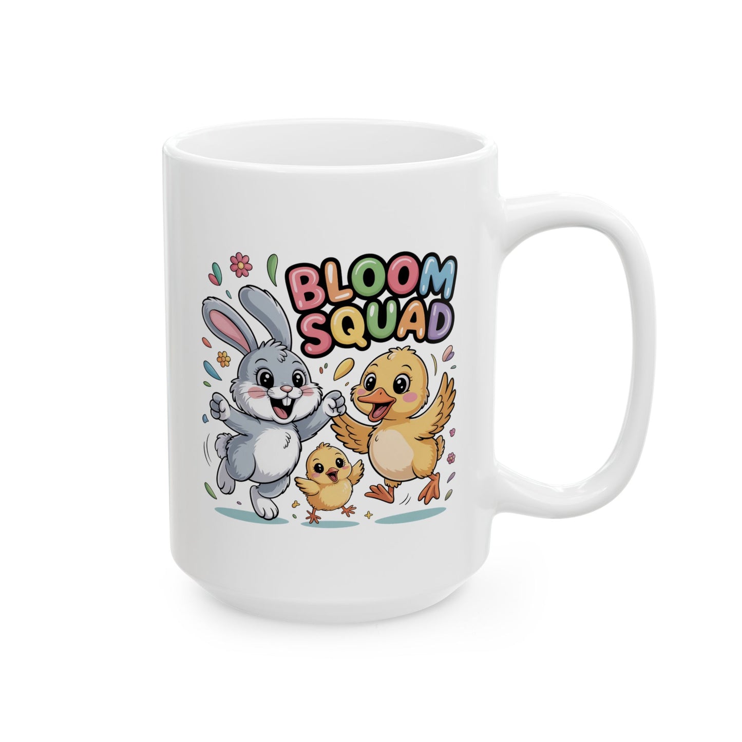Bloom Squad w Lil Chickie Easter Bunny & Chick Ceramic Mug (11oz/15oz) — Cute Spring Animal Coffee Cup
