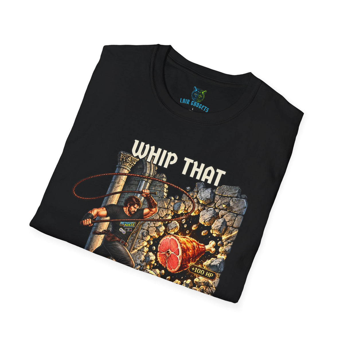 Whip That Wall Meat Funny Retro Gaming T-Shirt – Black Unisex Tee