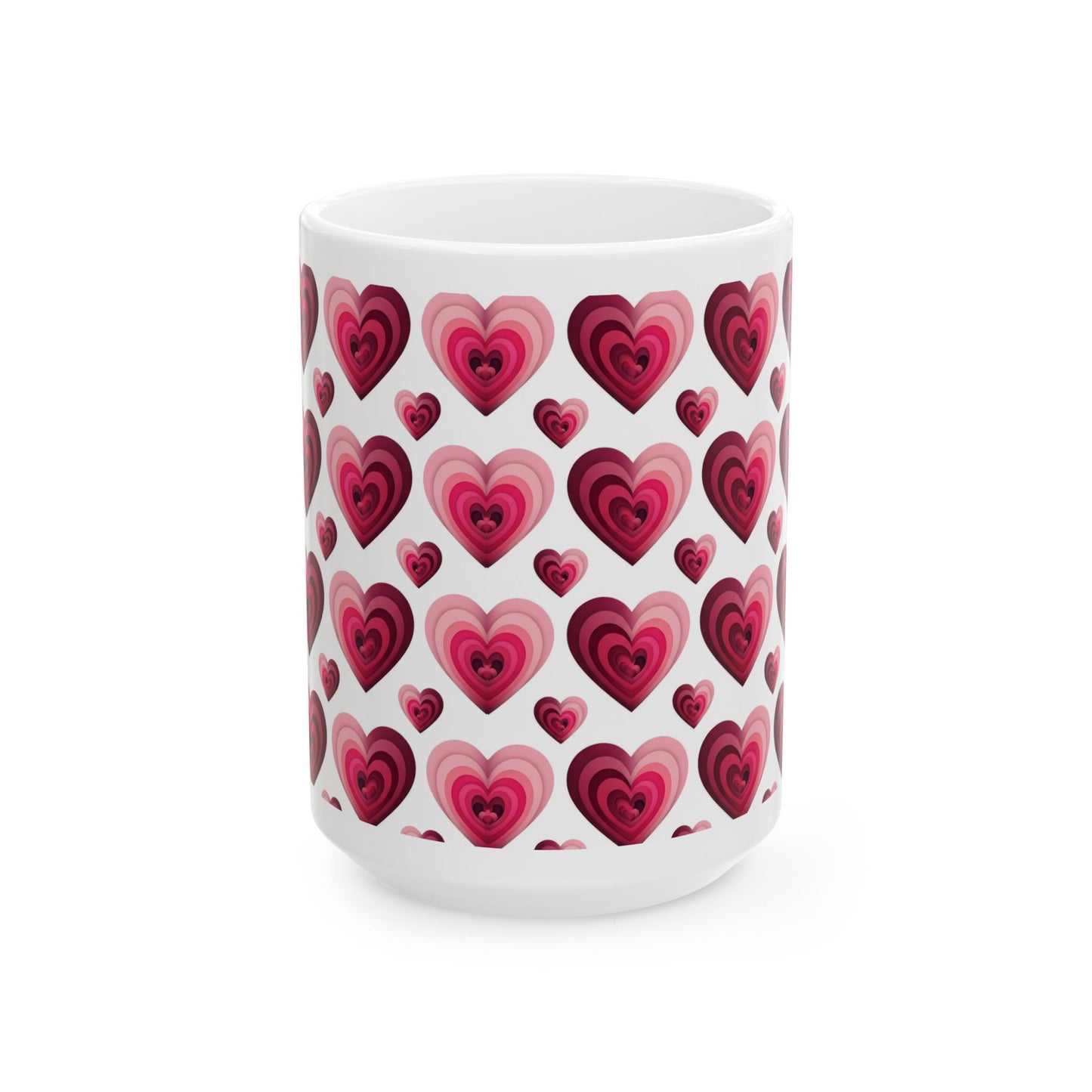 Heart Pattern Ceramic Mug – Pink & Red Hearts 15oz- Score 87