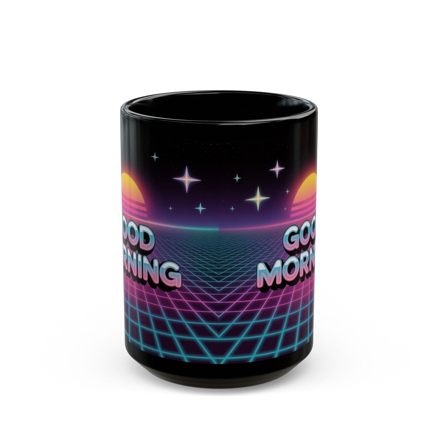 Retro Good Morning Mug - Black Coffee Cup, Gift for Coffee Lovers, 80s Aesthetic, Daily Motivation, Office Decor