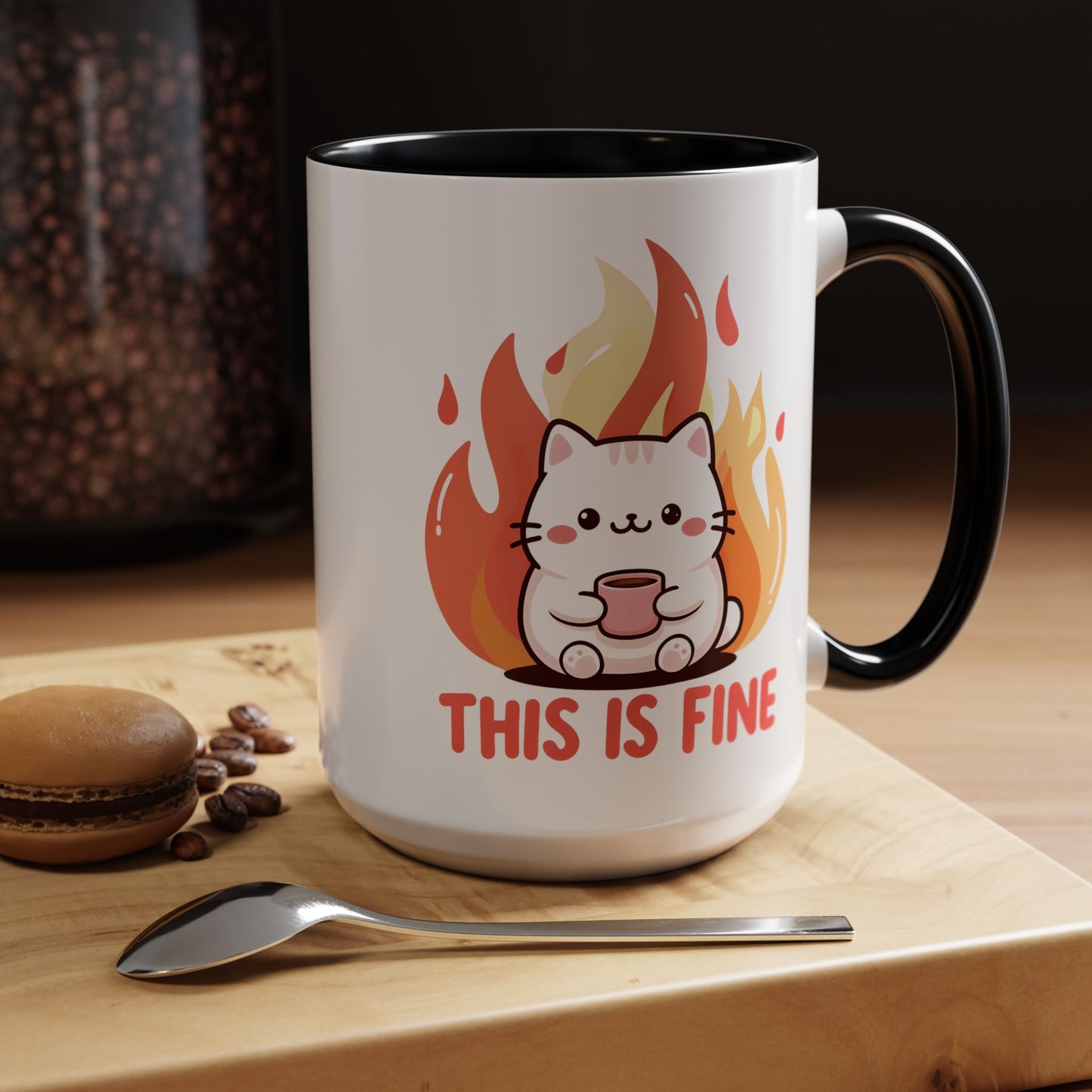 Cute Cat This Is Fine Coffee Mug - Accent Design  15oz