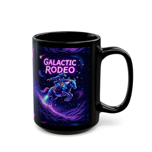 Galactic Rodeo Black Mug - 15oz Unique Horse in Space Design, Perfect for Morning Coffee, Great Gift for Cosmic Fans