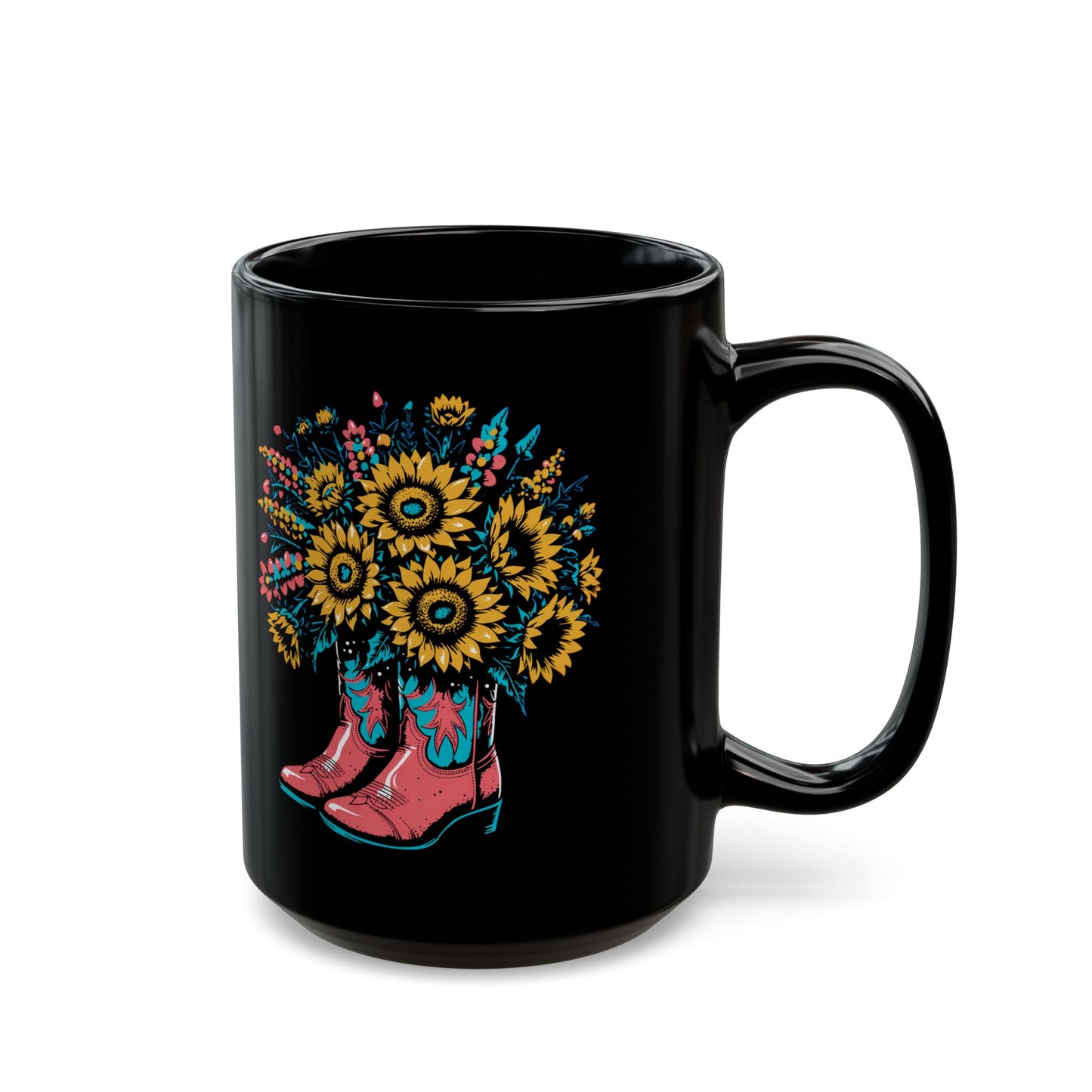 Flower Boots Black Mug (15oz)