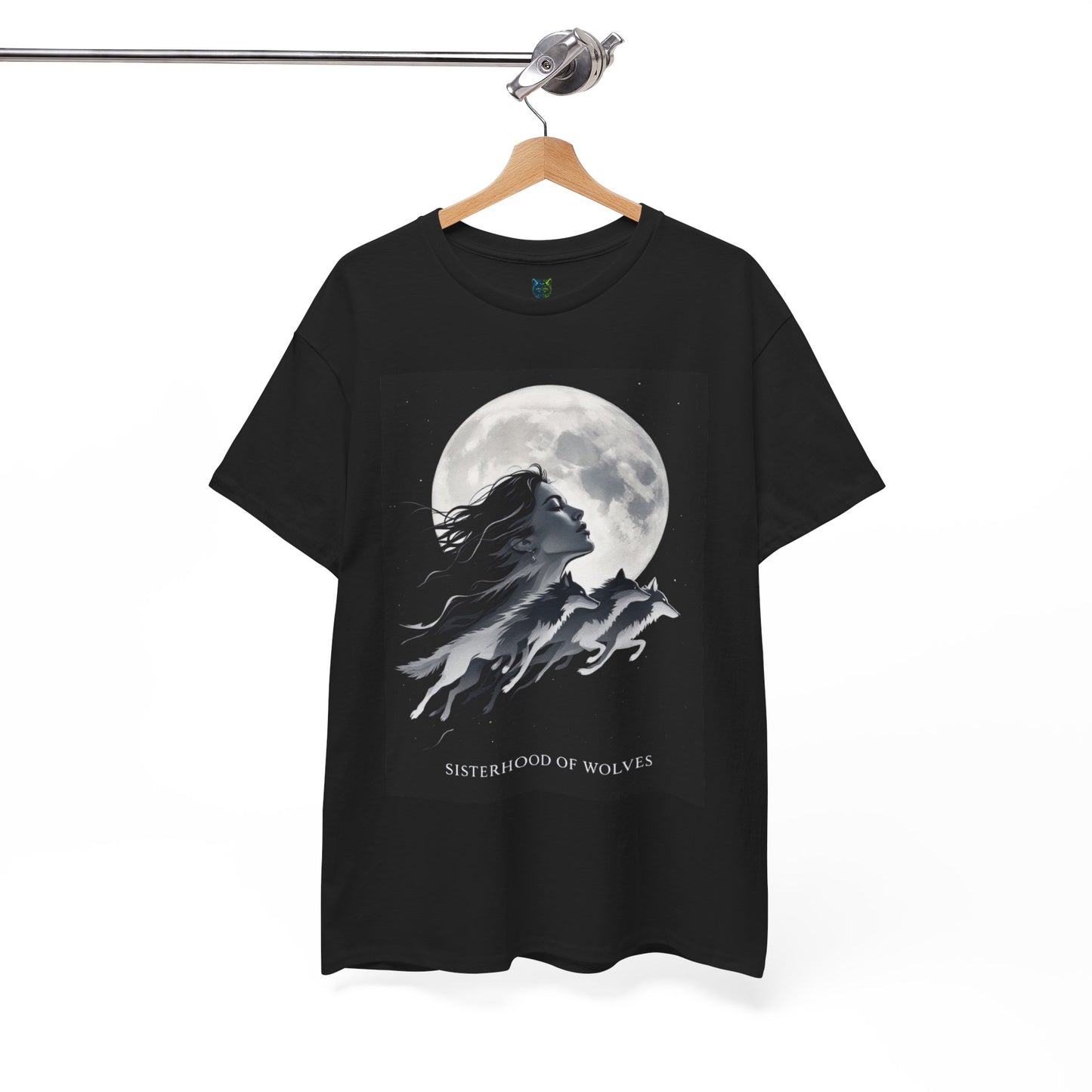 Sisterhood of Wolves Tee, Heavy Cotton T-shirt with Mystical Moon Design