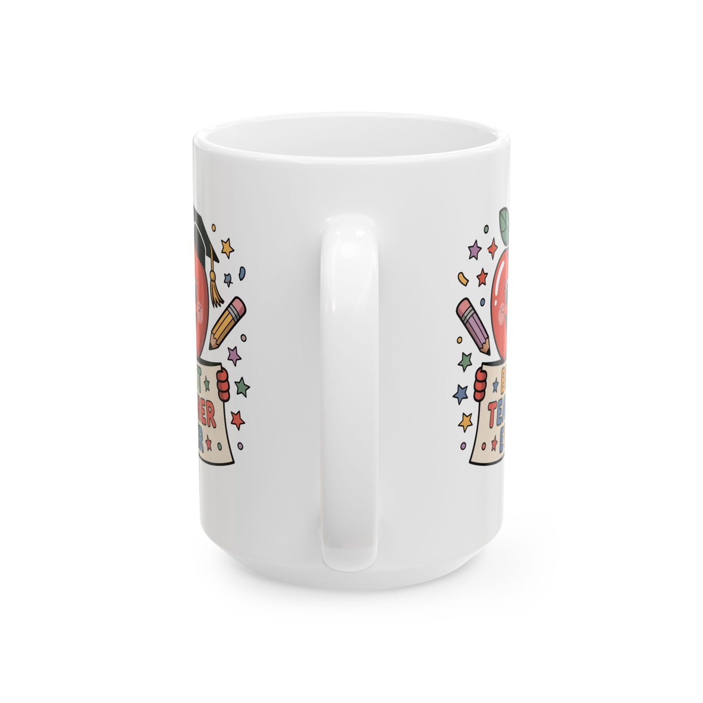 Best Teacher Ever Apple Character Coffee Mug 15 oz – Teacher Appreciation Gift Mug by Lair Gadgets
