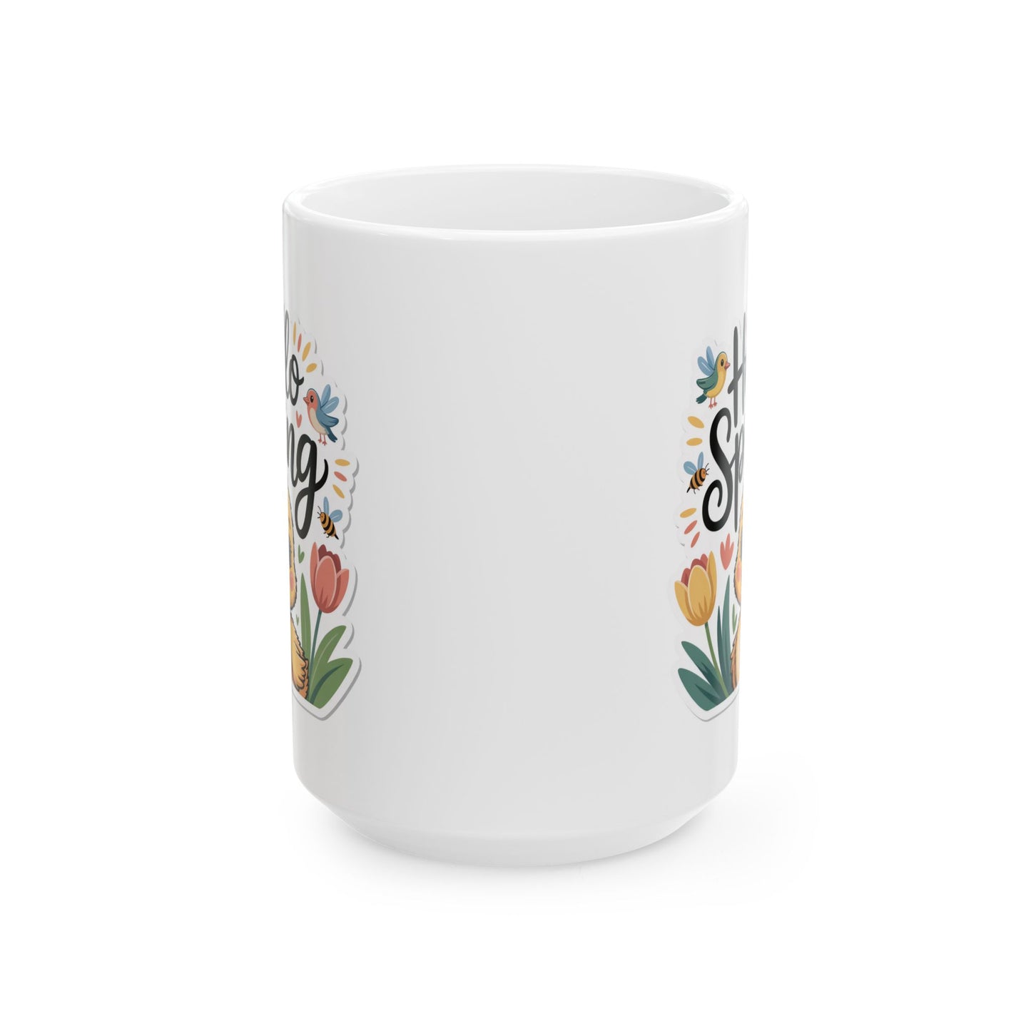 Spring Coffee Mug with Duckling and Floral Design, White Ceramic 15 oz Mug, Easter and Seasonal Drinkware- B0GKD2GRXY