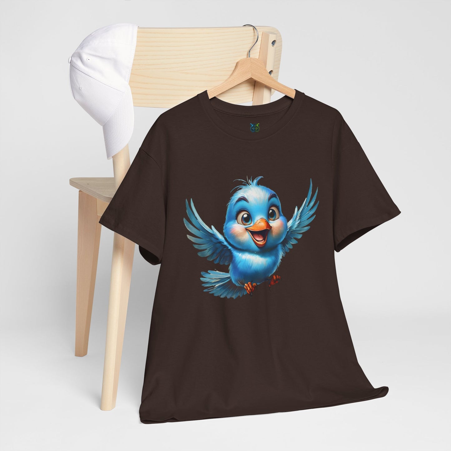 Playful Bluebird  Heavy Cotton Tee - Perfect for Nature Lovers & Everyday Wear