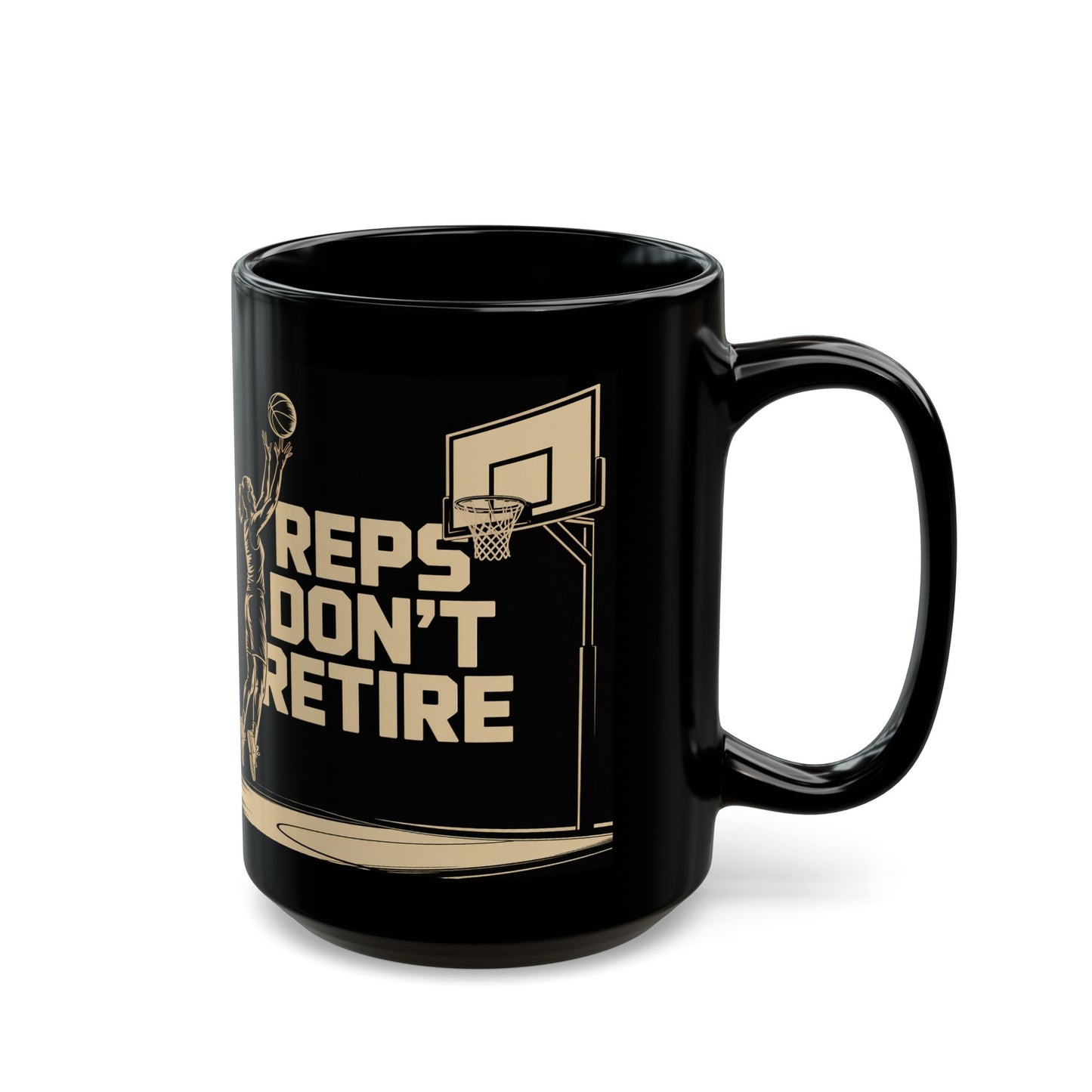 Basketball 'Reps Don't Retire' Black Coffee Mug ( 15oz)