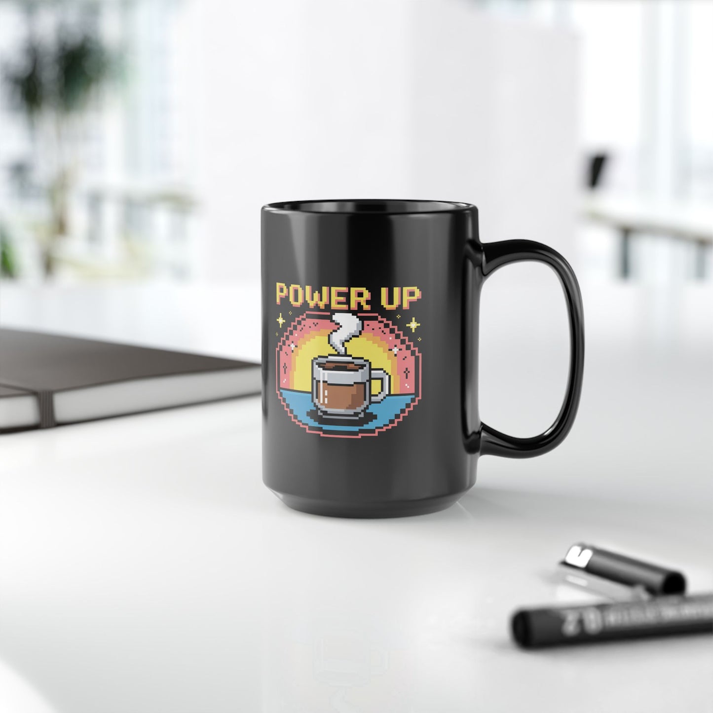 Pixel Art Coffee Mug | Power Up Design | Retro Gamer Gift | Coffee Lover's Mug | Unique Kitchenware | Birthday, Holiday Present