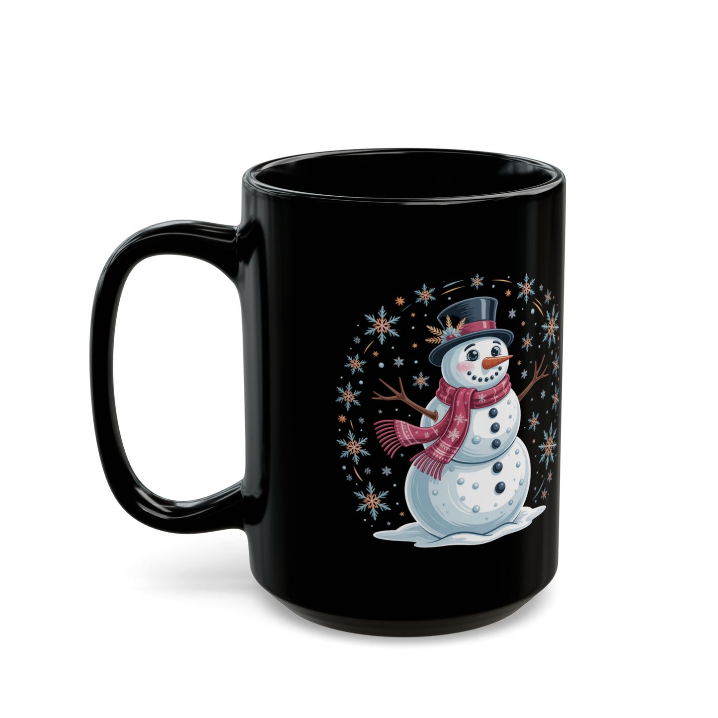 Frostlight Snowman Mug by Lair Gadgets – 15 oz Black Ceramic Coffee Cup with Festive Holiday Design
