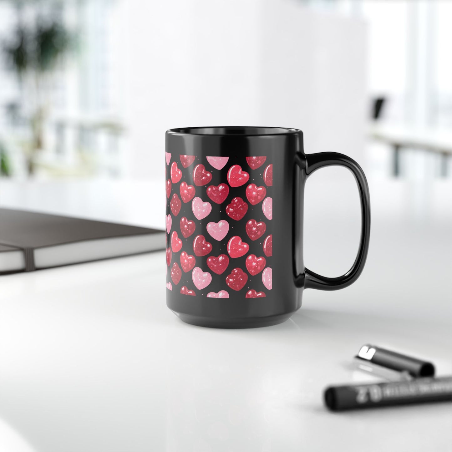 Black and Pink Aesthetic Coffee Mug 15oz Cute Gothic Heart Design by Lair Gadgets Black Mug (15oz)
