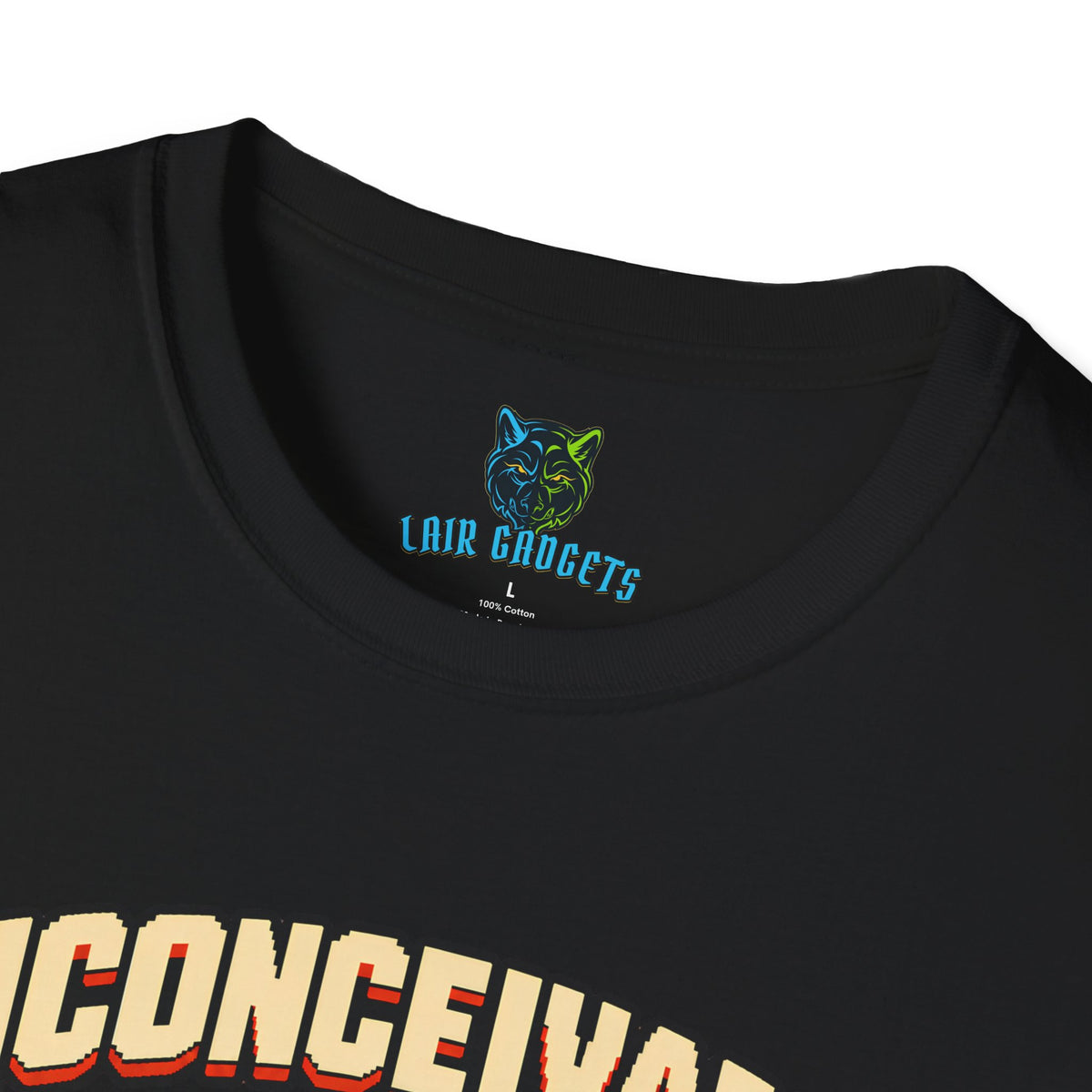 Inconceivable No Code Needed pixel art commando graphic tee, alternate view