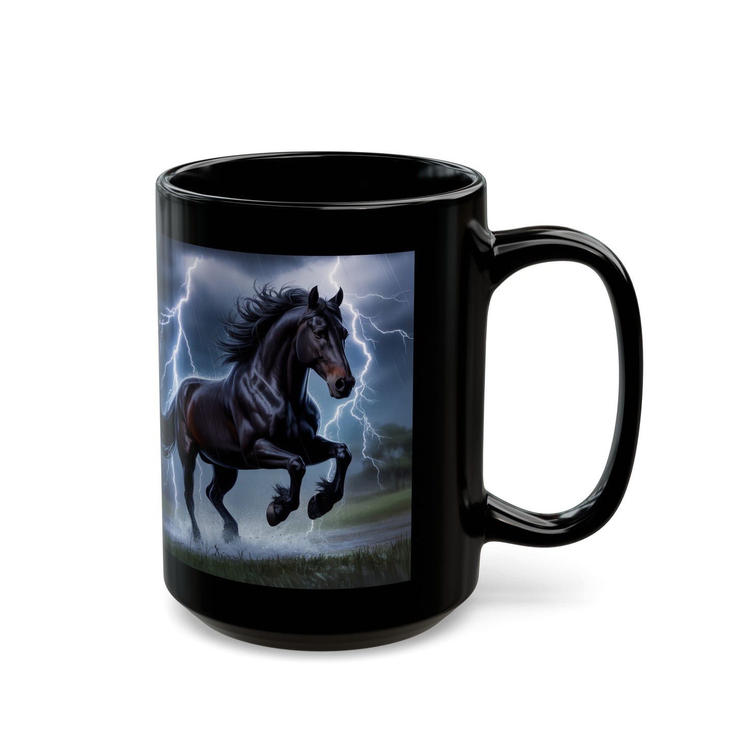 Lightning Storm Thunder Horse Black Mug ( 15oz)
