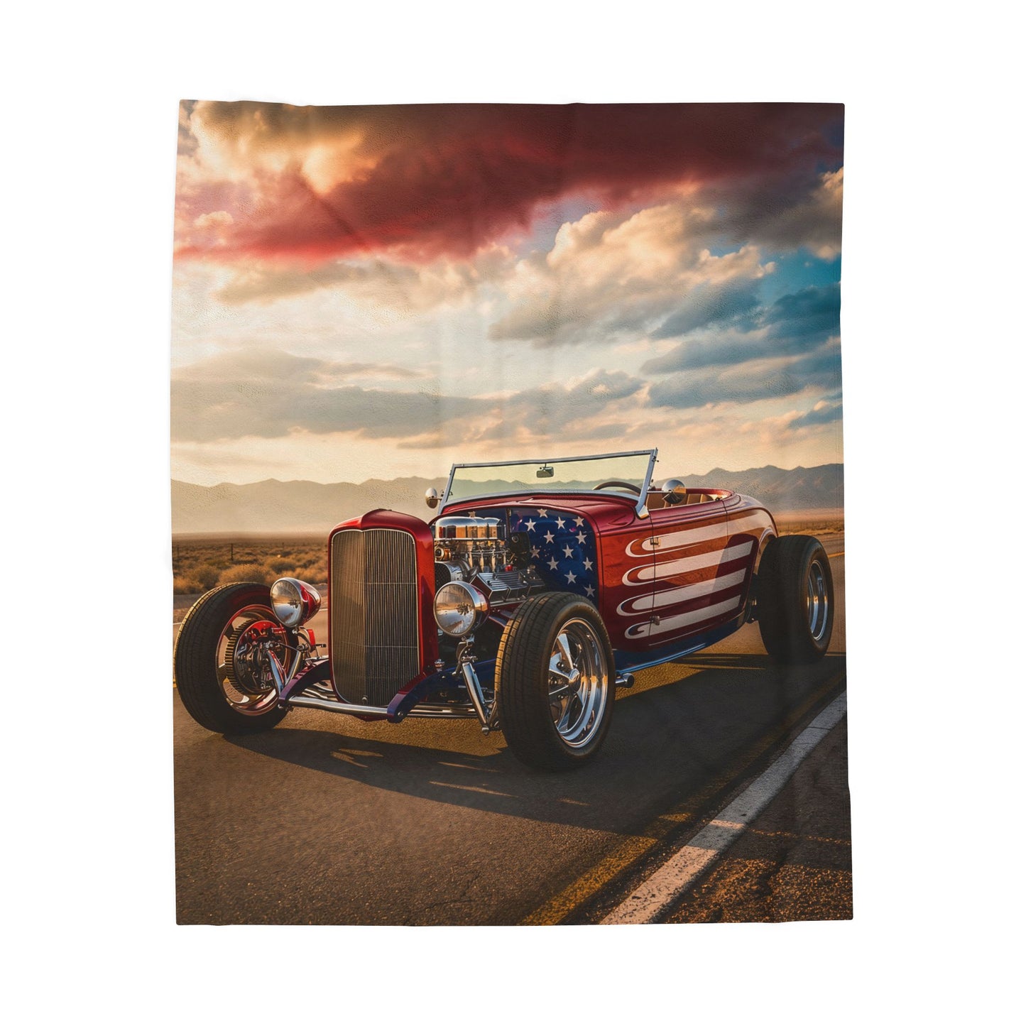 Hot Rod Throw Blanket – American Flag Classic Car Artwork – Soft Plush Americana Decor for Couch Bed Chair – by Lair Gadgets