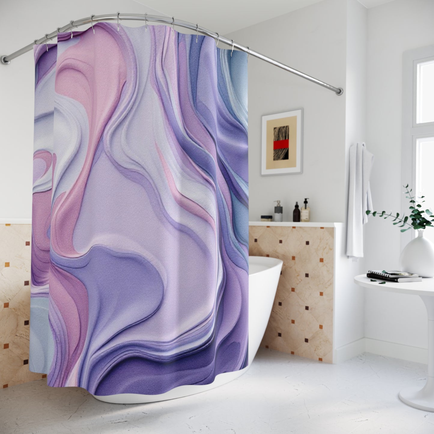 Elegant Abstract Marble Shower Curtain - Chic Purple and Pink Waves for Spa-Like Spaces