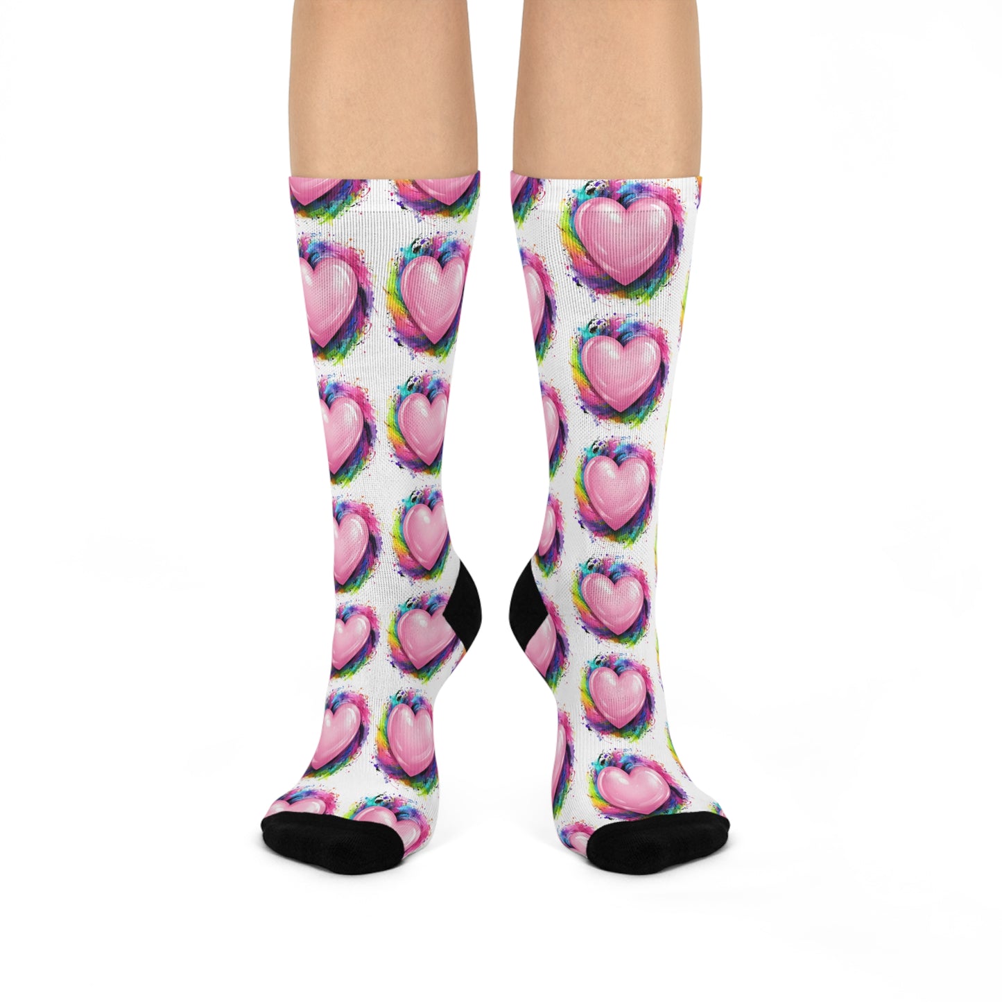 Colorful Heart Pattern Cushioned Crew Socks for Comfort and Style