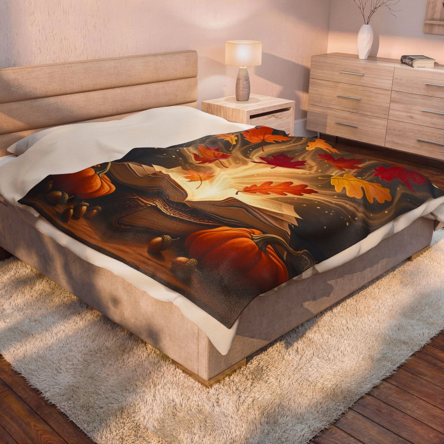 Fall Book Scene Velveteen Plush Blanket