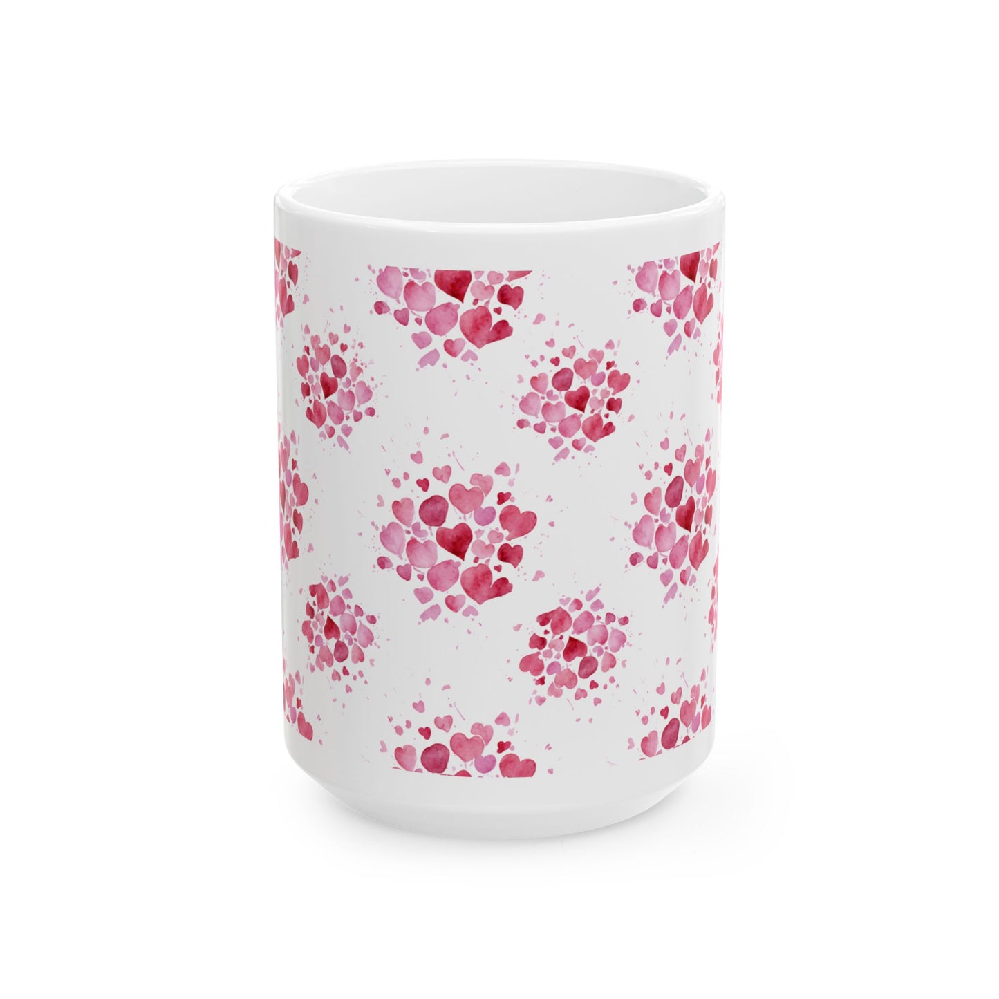 Heart Cluster Ceramic Mug — Pink Watercolor (15oz)- Score 77