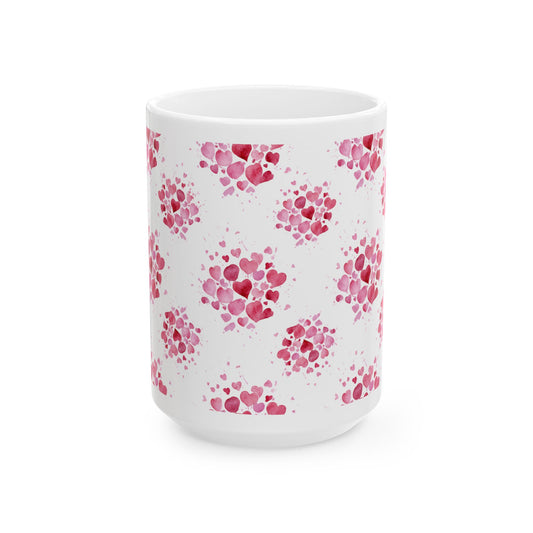 Heart Cluster Ceramic Mug — Pink Watercolor (15oz)- Score 77