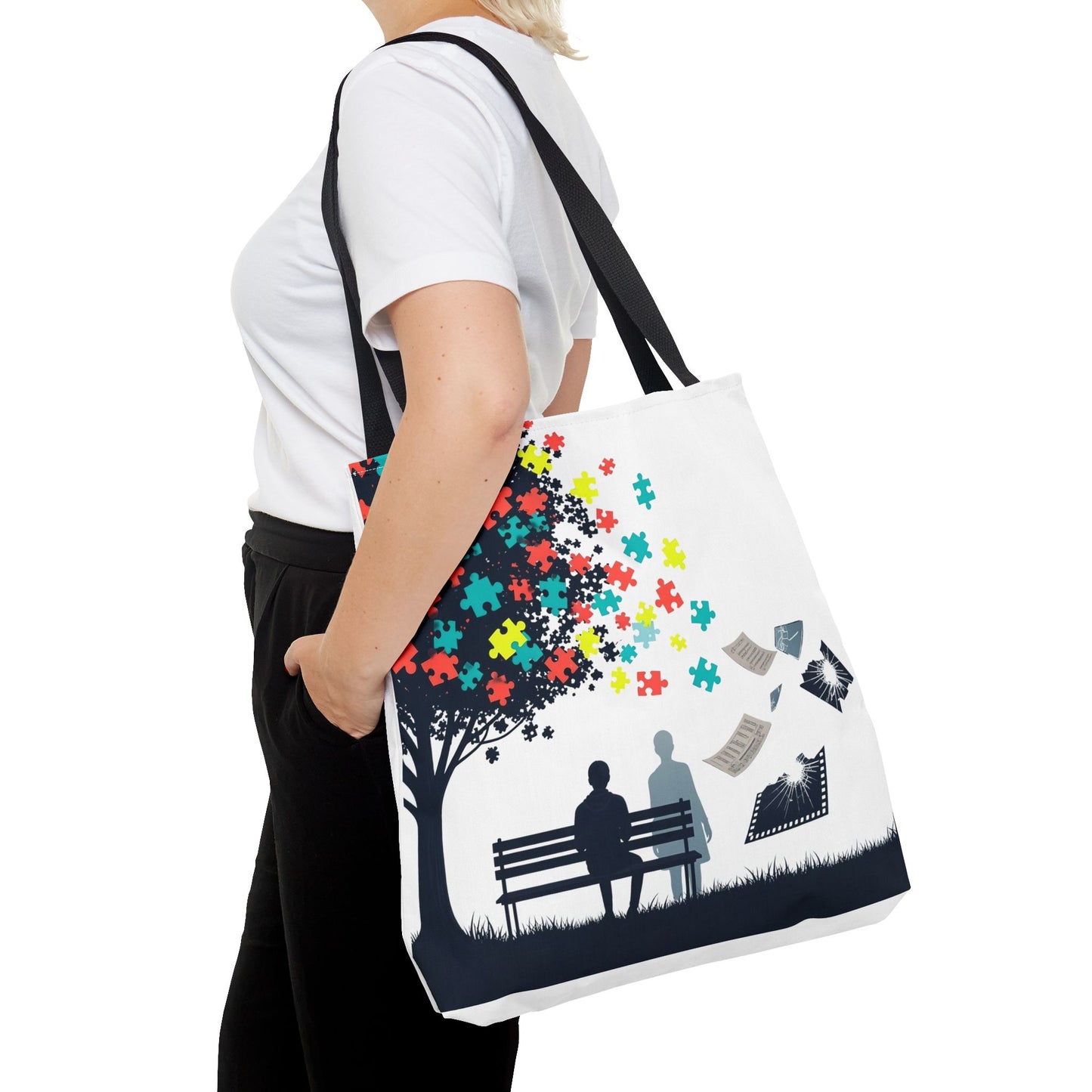 Colorful Puzzle Tree Tote Bag, Vibrant Art Carry Bag, Spring Gift, Fun Shopping Bag, Eco-Friendly Tote, Unique Design