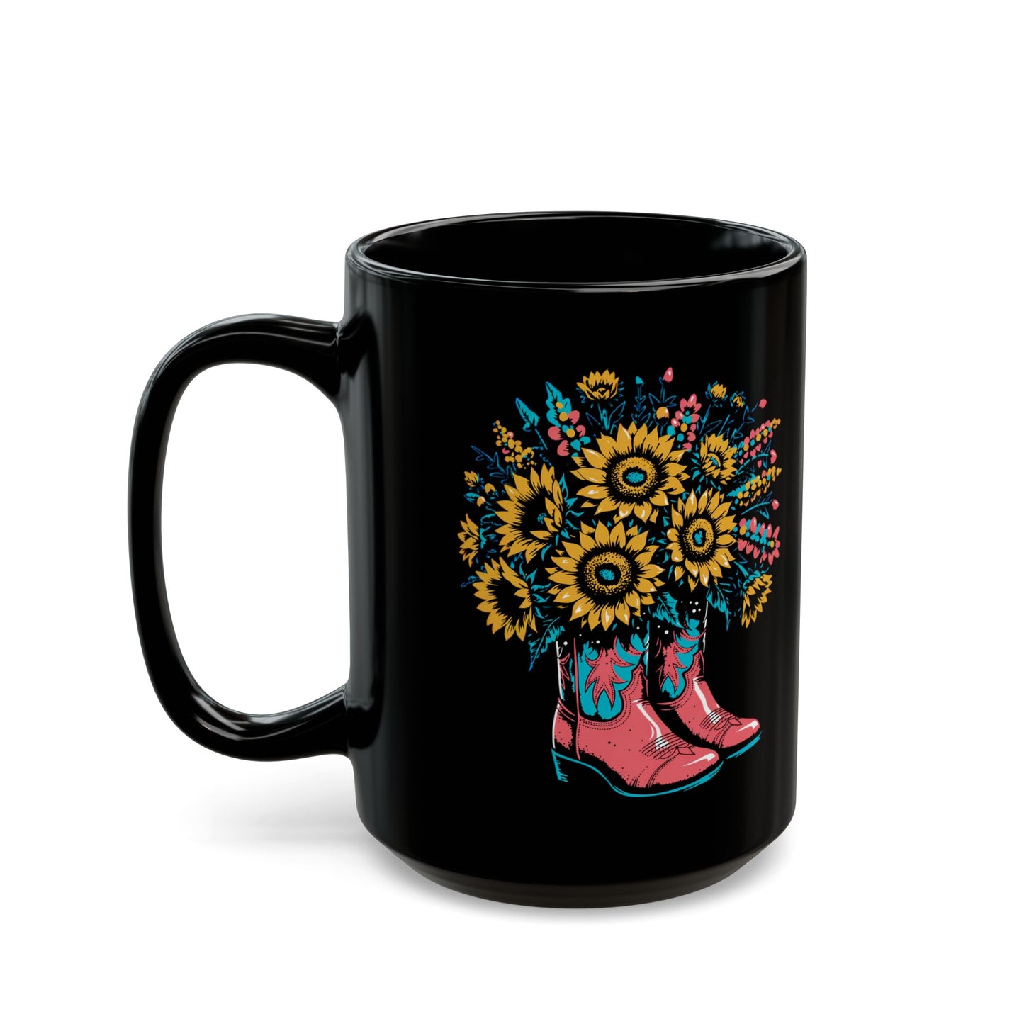Flower Boots Black Mug (15oz)