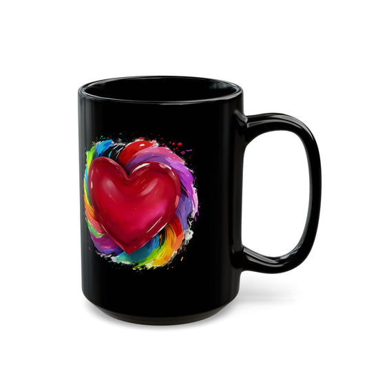 Colorful Heart Black Mug - Vibrant Love Design for Coffee Lovers