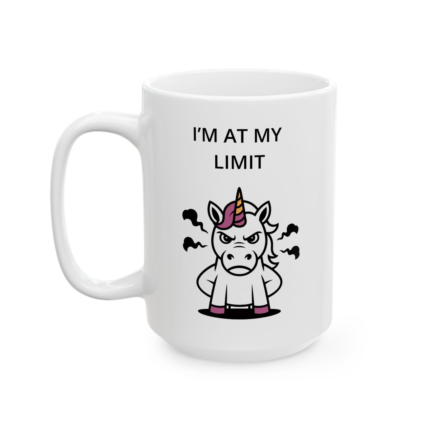 Funny Boundary Coffee Mug – I’m At My Limit Unicorn, 15oz Ceramic Mug for Office Work