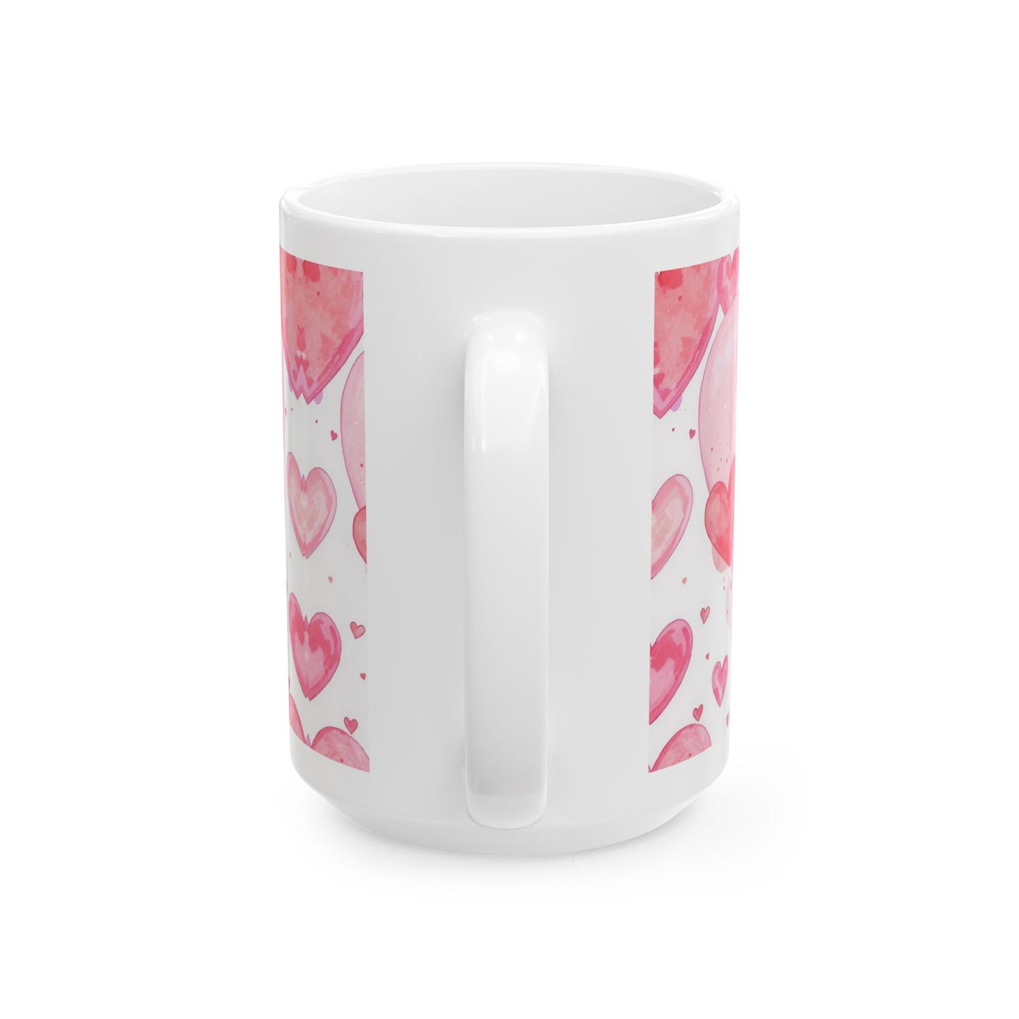 Lair Gadgets Valentine Coffee Mug with Watercolor Heart Pattern, 15 oz White Ceramic Coffee Mug, Soft Pink Romantic Heart Design Gift Mug - Sweetheart Watercolors