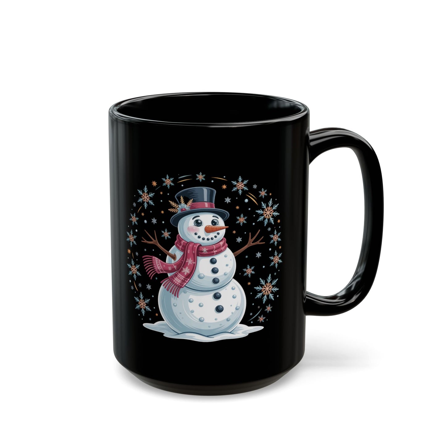 Frostlight Snowman Mug by Lair Gadgets – 15 oz Black Ceramic Coffee Cup with Festive Holiday Design