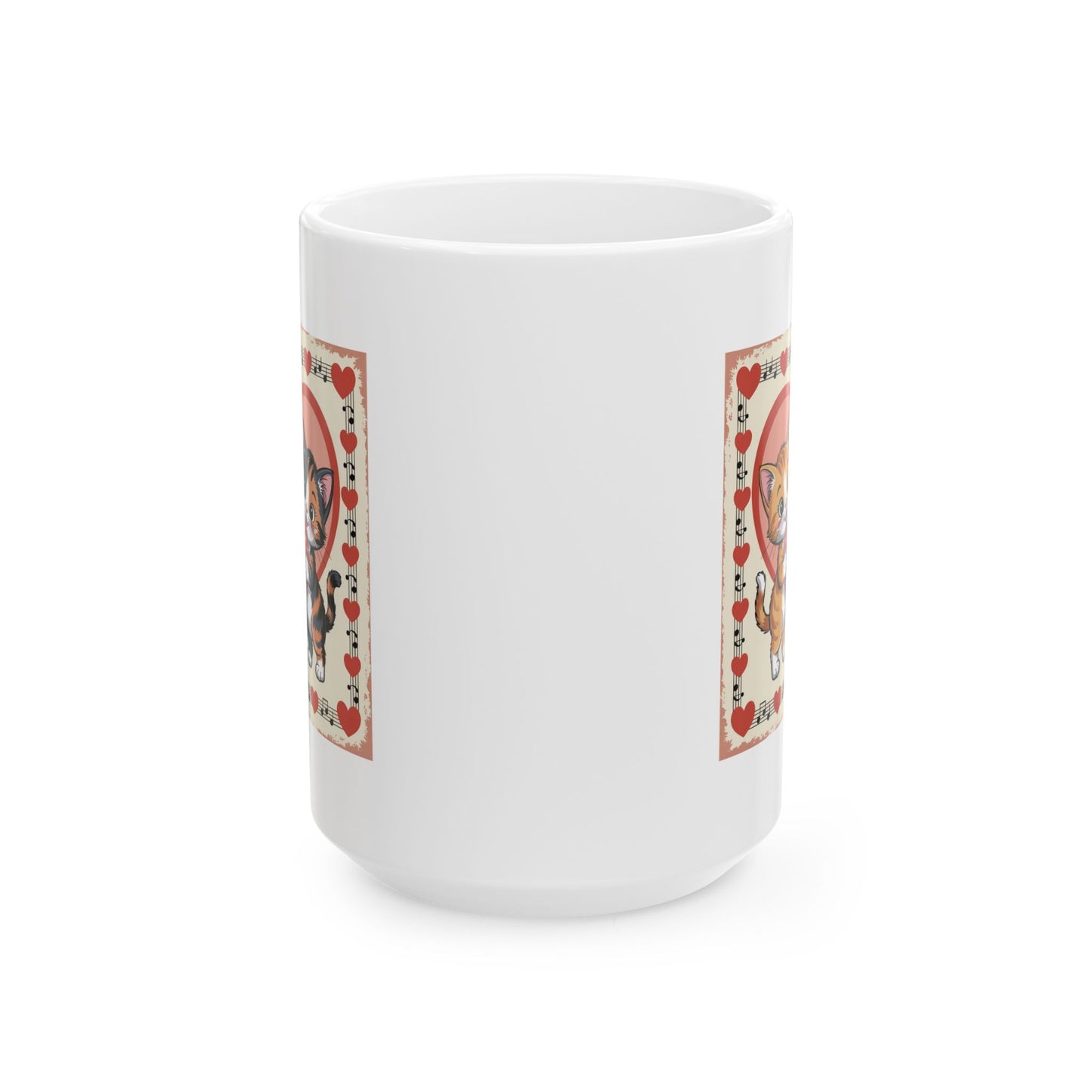 Valentine Coffee Mug with Cute Kittens Holding Heart Design, 15 oz White Ceramic Coffee Mug, Retro Cat Lover Gift Mug — Cute Kittens Holding Heart