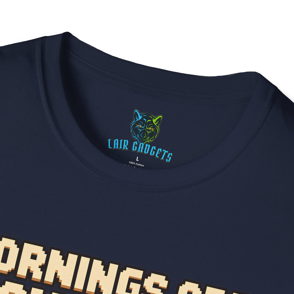 Mornings Are Dangerous retro pixel art coffee graphic tee, alternate view