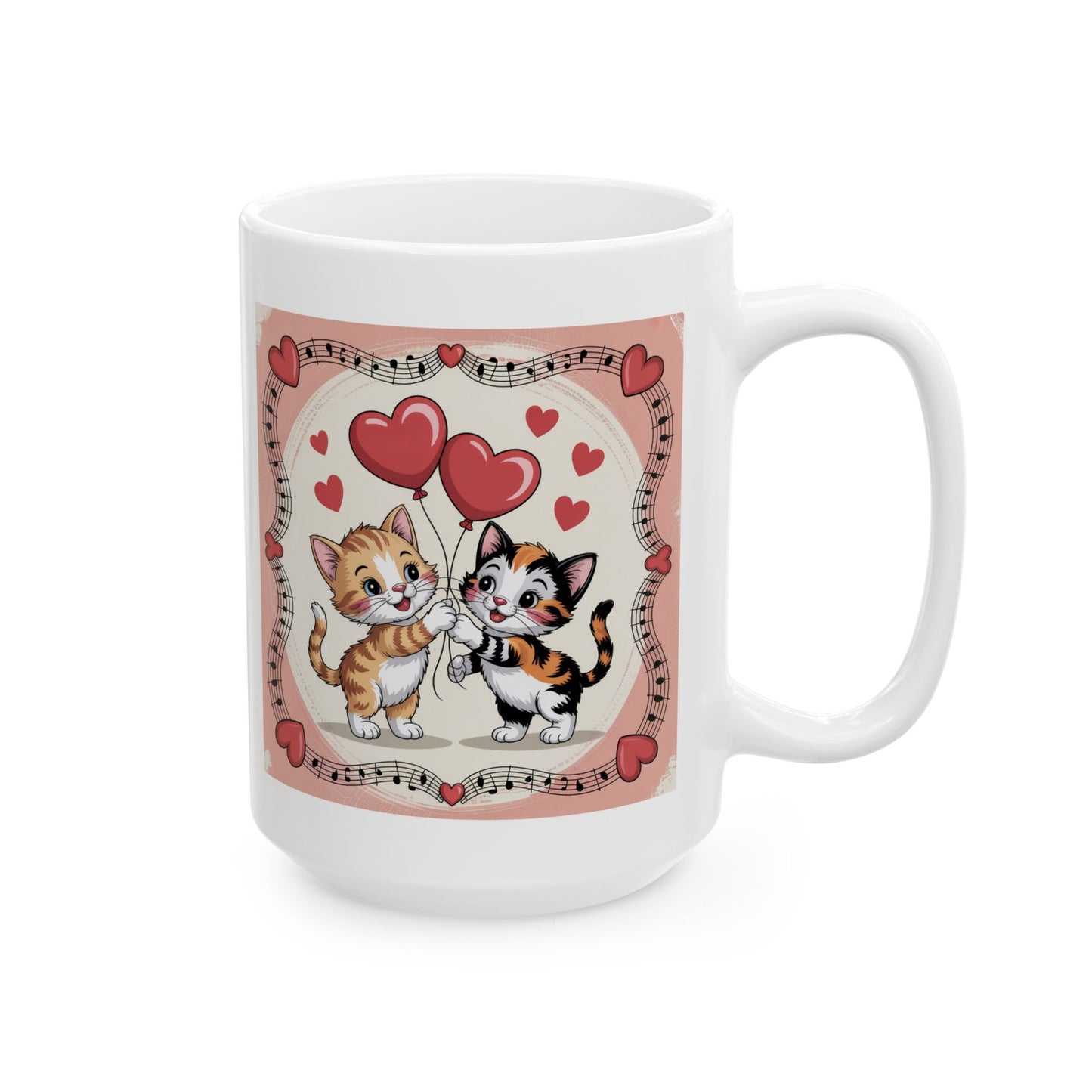 Lair Gadgets Valentine Coffee Mug with Cute Kitten Heart Balloon Design, 15 oz White Ceramic Coffee Mug, Retro Cat Gift Mug for Cat Lovers — Retro Kitten Heart Balloons