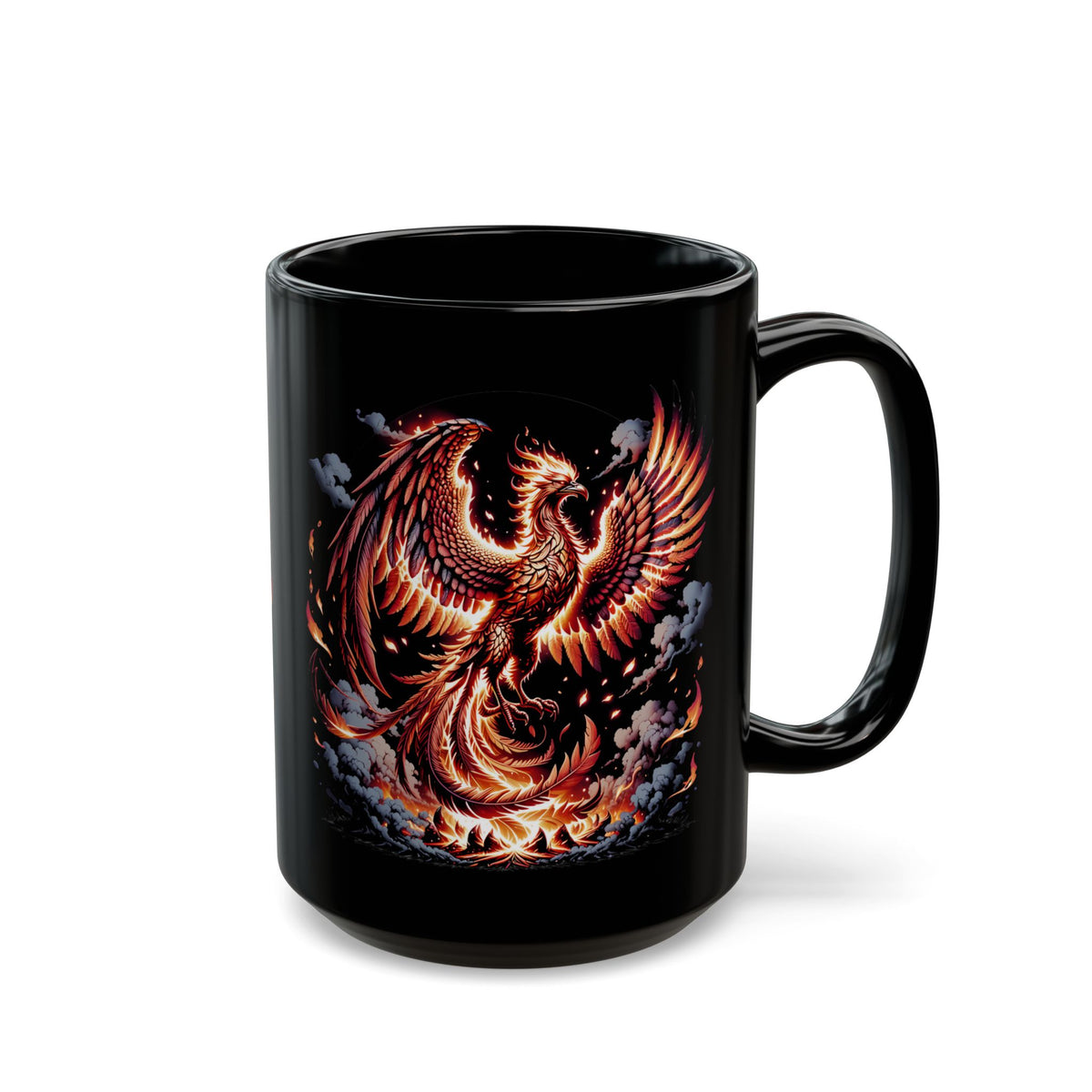 Phoenix Rising Coffee Mug – 15oz Black Ceramic