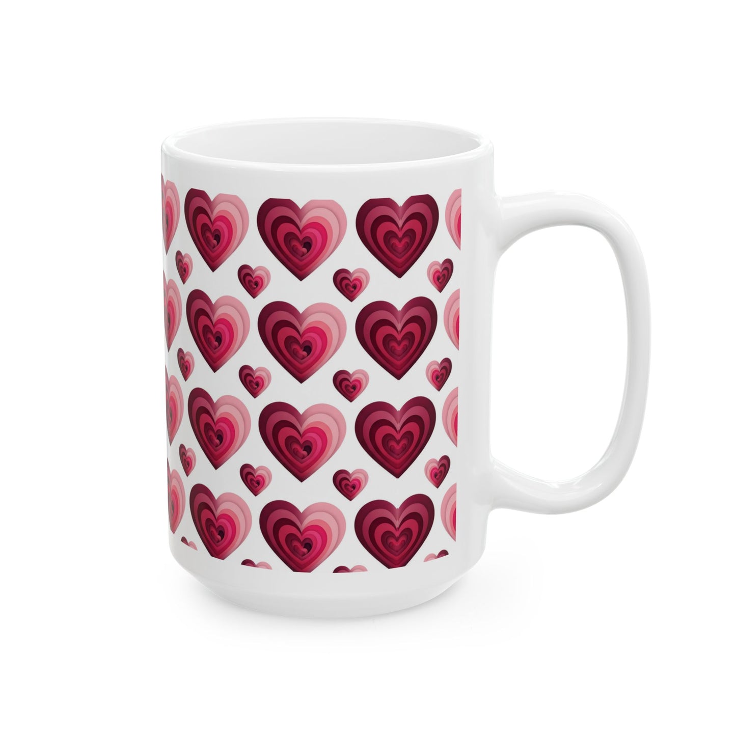 Heart Pattern Ceramic Mug – Pink & Red Hearts 15oz- Score 87