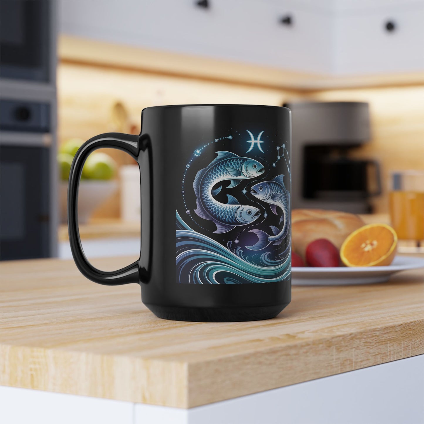 Pisces Zodiac Mug - Black Astrology Coffee Cup, Perfect Gift for Fish Lovers, Birthday, Astrology Enthusiasts, Home Decor, 11oz, 15oz