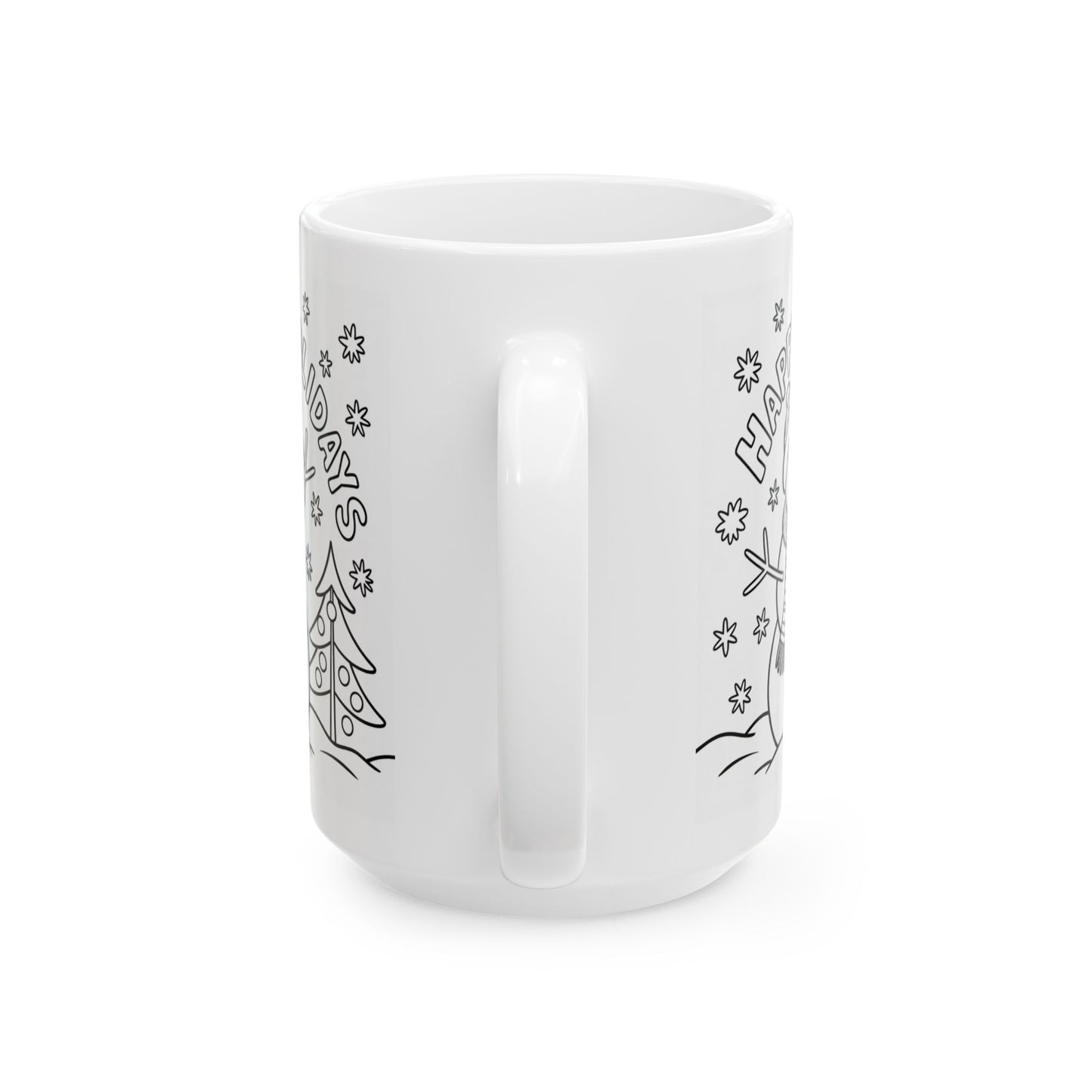 Happy Holidays Snowman Mug by Lair Gadgets – 15 oz White Ceramic Coffee Cup with Festive Winter Design