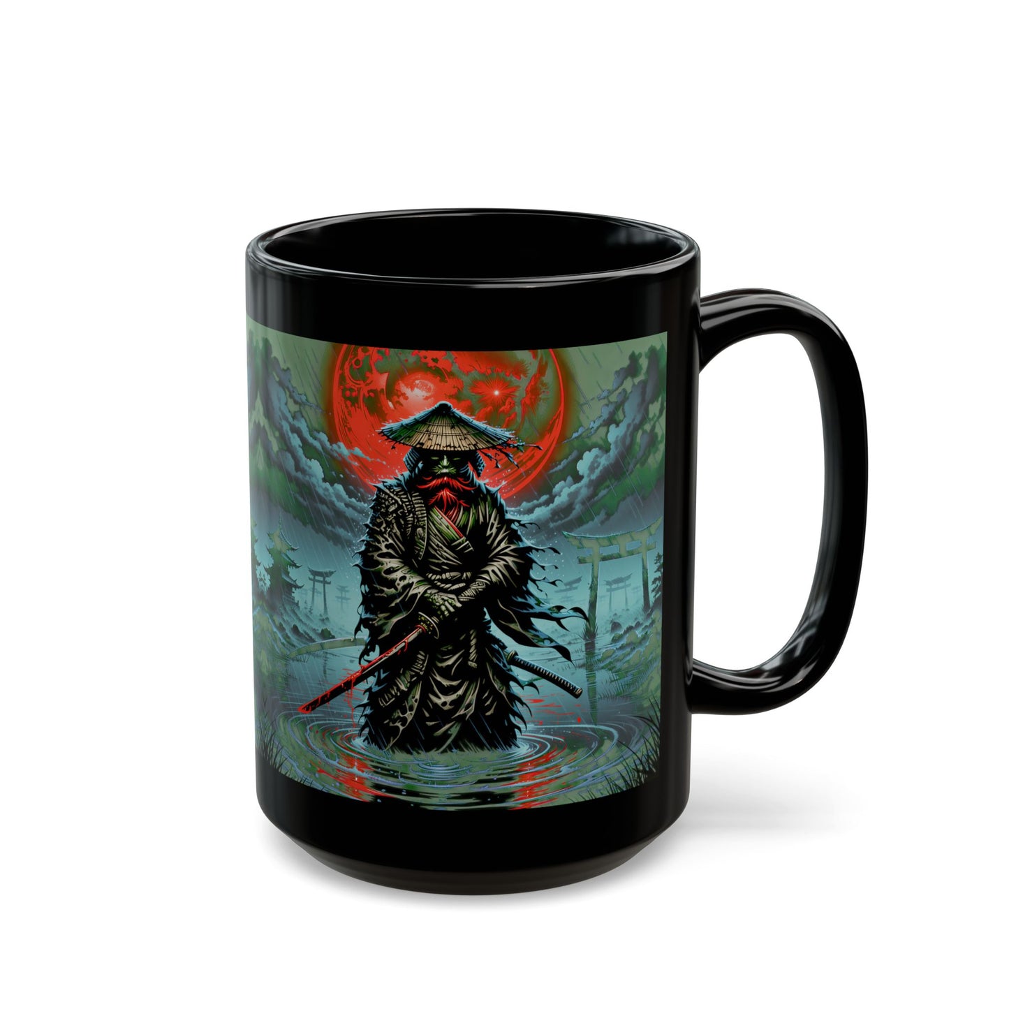 Samurai full scene Black Mug (15oz)