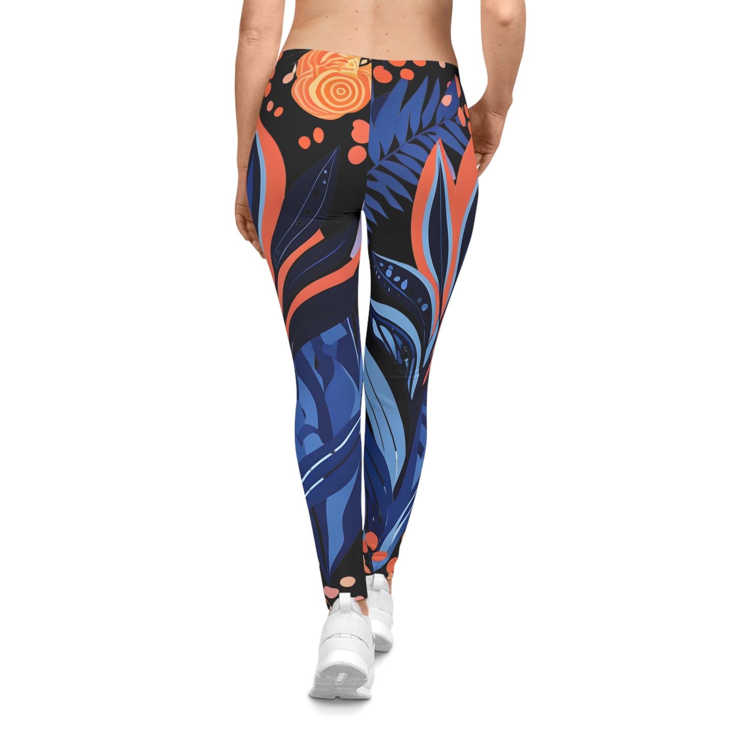 Black Tropical Floral Women Casual Leggings - Colorful Yoga & Lounge Wear