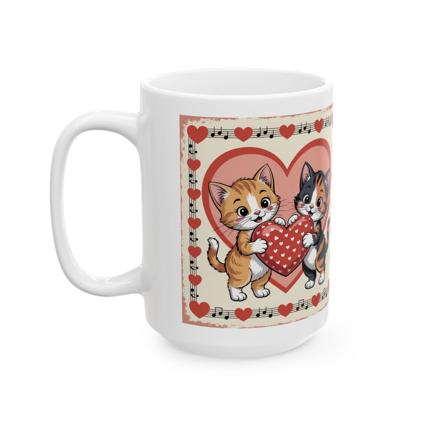 Cute Heart Kittens Coffee Cup 15oz- Score 85