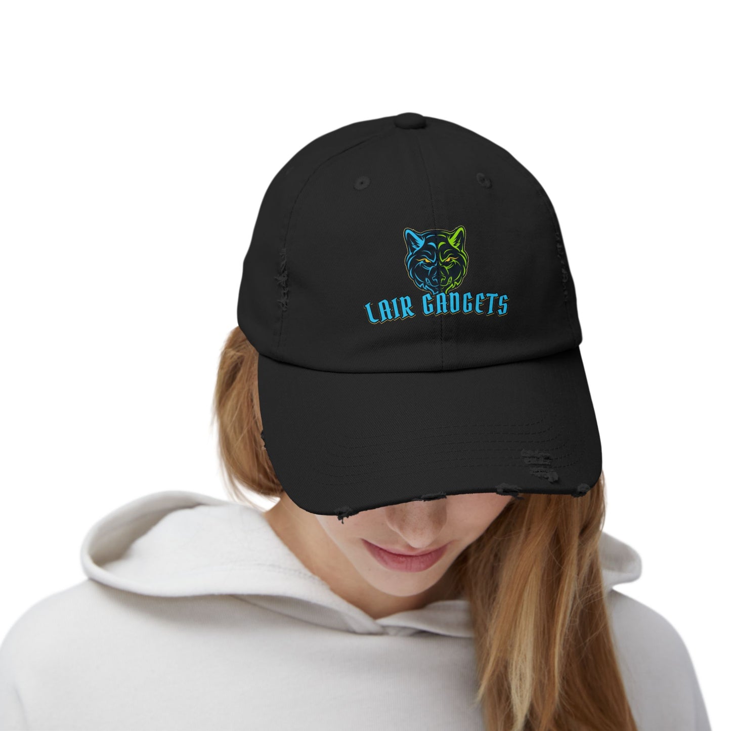 Lair Gadgets Vibrant Distressed Cap with Wolf Design | Unisex Cap for Outdoor Adventures, Casual Style, Gift for Animal Lovers, Summer Accessory