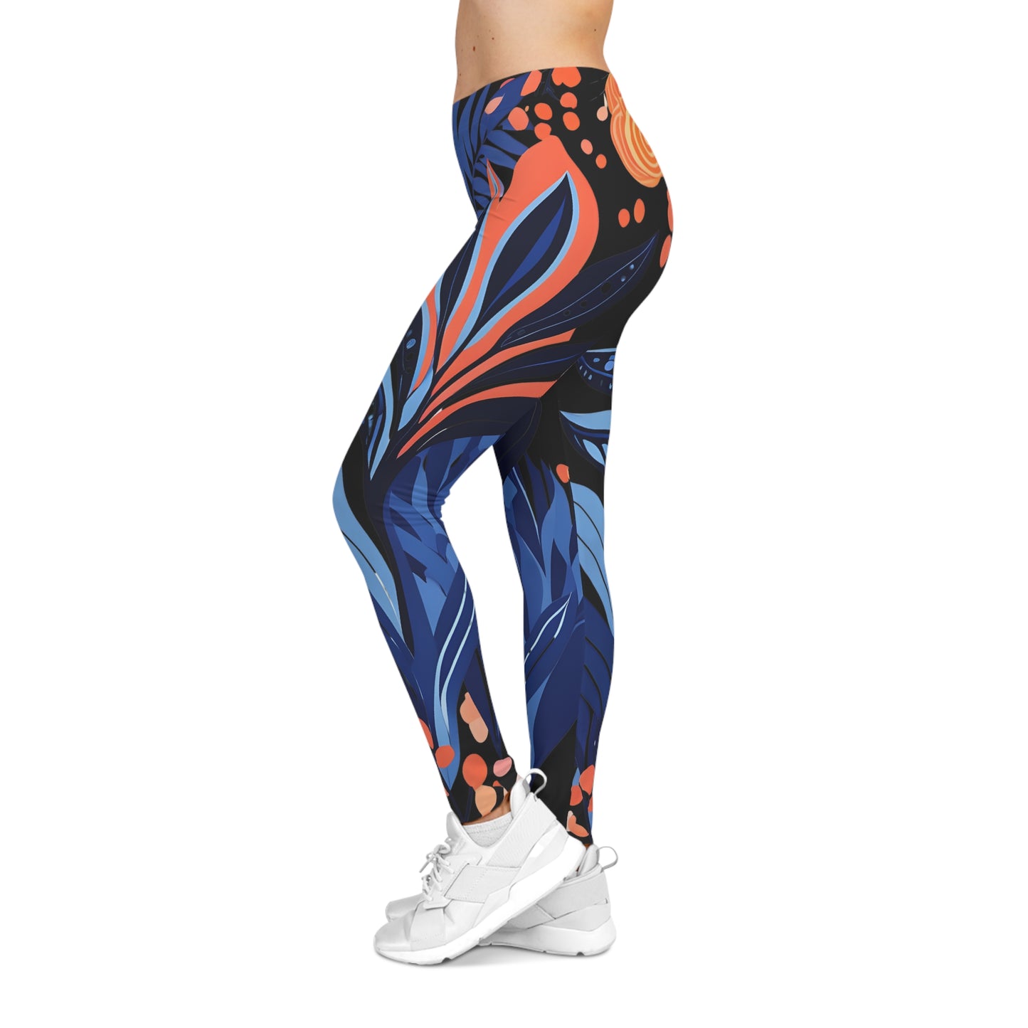 Black Tropical Floral Women Casual Leggings - Colorful Yoga & Lounge Wear