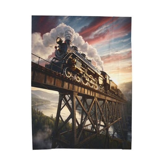 Train on Bridge 60x80 Velveteen Plush Blanket